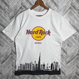 Hard Rock Cafe Dubai White Graphic T-Shirt Mens Medium Skyline Cityscape Cotton